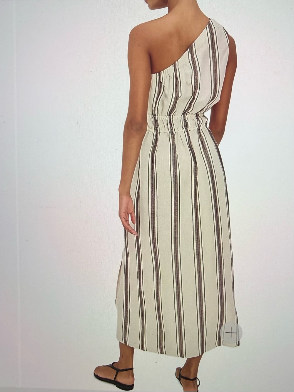 Rails One-Shoulder Striped Linen -Blend Midi Dress in Cream and Brown - Picture 2 of 3